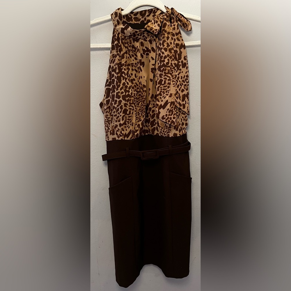 Alyn Paige Animal Print Dress with Dark Brown Skirt
